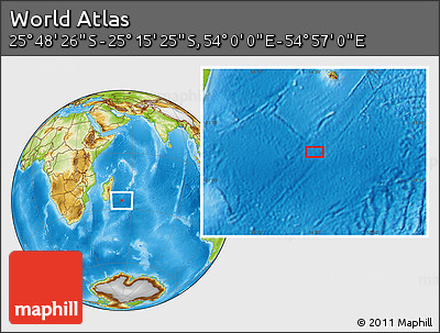 Physical Location Map of the Area around 25° 31' 56" S, 54° 28' 30" E