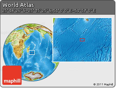 Physical Location Map of the Area around 25° 31' 56" S, 54° 28' 30" E