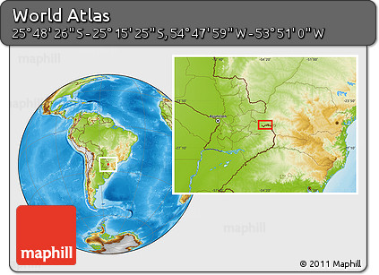 Physical Location Map of the Area around 25° 31' 56" S, 54° 19' 30" W