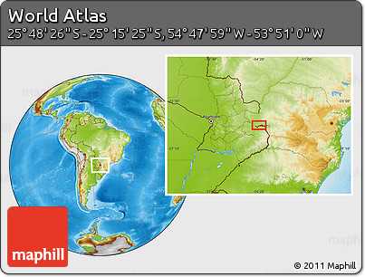 Physical Location Map of the Area around 25° 31' 56" S, 54° 19' 30" W