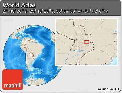 Shaded Relief Location Map of the Area around 25° 31' 56" S, 55° 10' 29" W