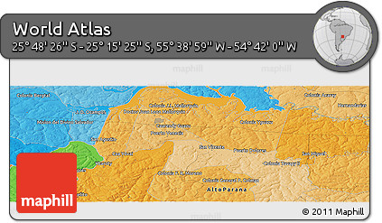 Political Panoramic Map of the Area around 25° 31' 56" S, 55° 10' 29" W