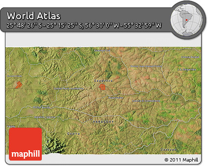 Satellite 3D Map of the Area around 25° 31' 56" S, 56° 1' 29" W