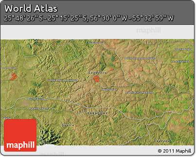 Satellite 3D Map of the Area around 25° 31' 56" S, 56° 1' 29" W