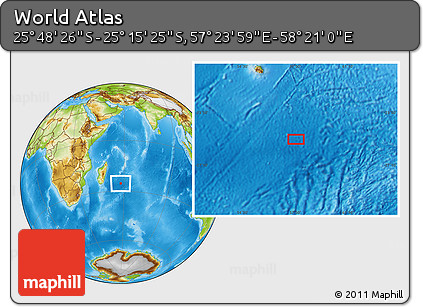 Physical Location Map of the Area around 25° 31' 56" S, 57° 52' 30" E