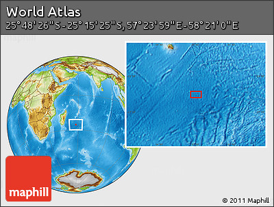 Physical Location Map of the Area around 25° 31' 56" S, 57° 52' 30" E