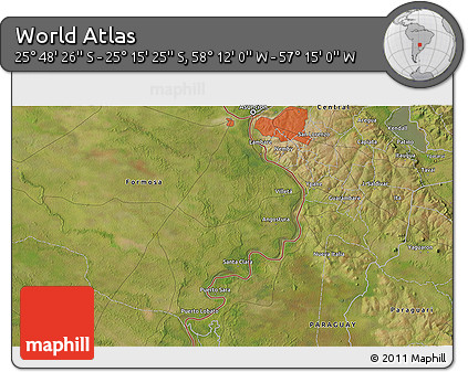 Satellite 3D Map of the Area around 25° 31' 56" S, 57° 43' 30" W