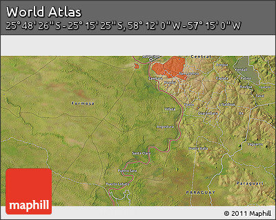 Satellite 3D Map of the Area around 25° 31' 56" S, 57° 43' 30" W