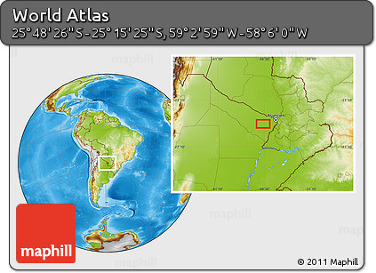 Physical Location Map of the Area around 25° 31' 56" S, 58° 34' 30" W