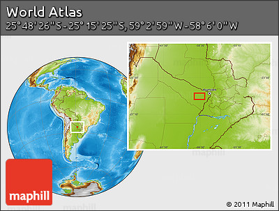 Physical Location Map of the Area around 25° 31' 56" S, 58° 34' 30" W