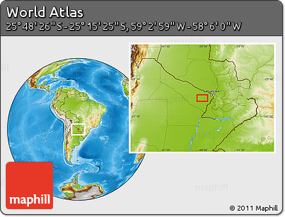 Physical Location Map of the Area around 25° 31' 56" S, 58° 34' 30" W