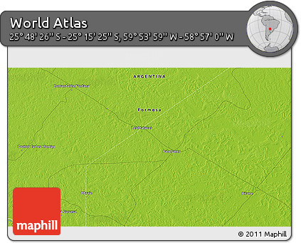 Physical 3D Map of the Area around 25° 31' 56" S, 59° 25' 29" W