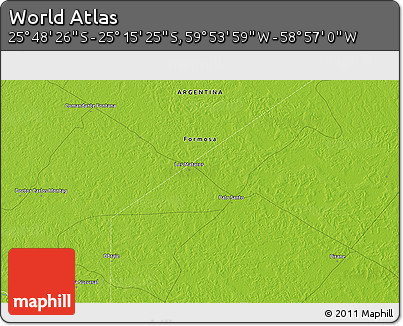 Physical 3D Map of the Area around 25° 31' 56" S, 59° 25' 29" W