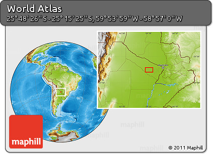 Physical Location Map of the Area around 25° 31' 56" S, 59° 25' 29" W