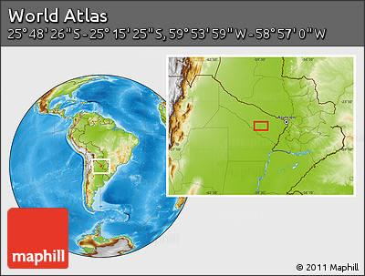 Physical Location Map of the Area around 25° 31' 56" S, 59° 25' 29" W
