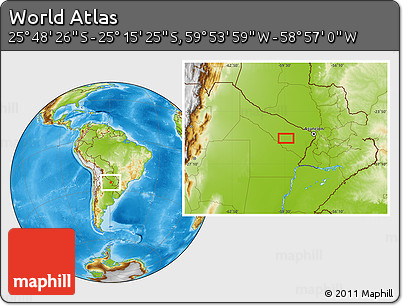 Physical Location Map of the Area around 25° 31' 56" S, 59° 25' 29" W