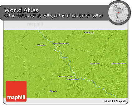 Physical 3D Map of the Area around 25° 31' 56" S, 60° 16' 29" W