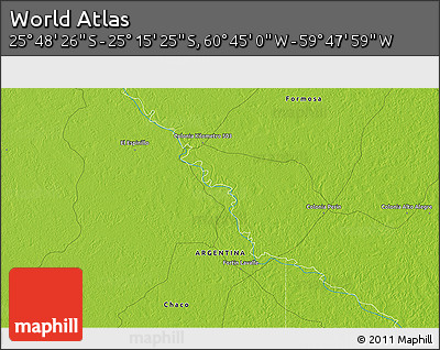 Physical 3D Map of the Area around 25° 31' 56" S, 60° 16' 29" W