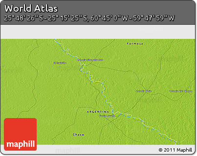 Physical 3D Map of the Area around 25° 31' 56" S, 60° 16' 29" W