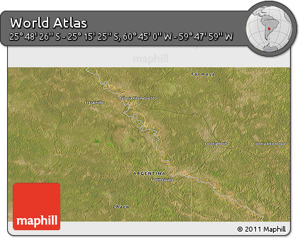 Satellite 3D Map of the Area around 25° 31' 56" S, 60° 16' 29" W