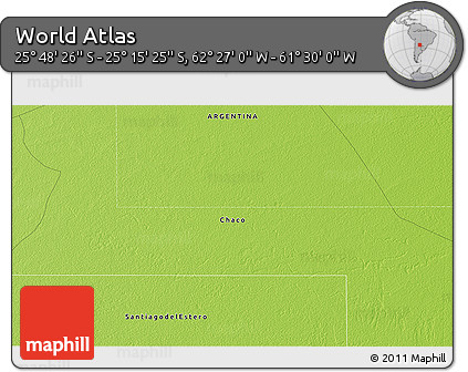 Physical 3D Map of the Area around 25° 31' 56" S, 61° 58' 30" W
