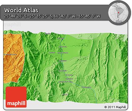 Political 3D Map of the Area around 25° 31' 56" S, 66° 13' 29" W
