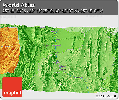 Political 3D Map of the Area around 25° 31' 56" S, 66° 13' 29" W