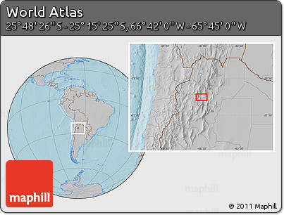 Gray Location Map of the Area around 25° 31' 56" S, 66° 13' 29" W, hill shading
