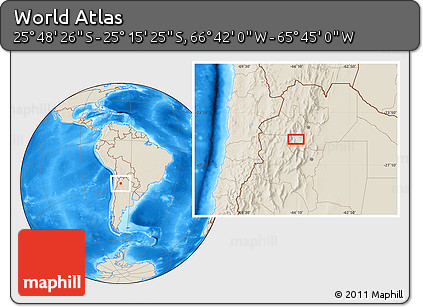 Shaded Relief Location Map of the Area around 25° 31' 56" S, 66° 13' 29" W
