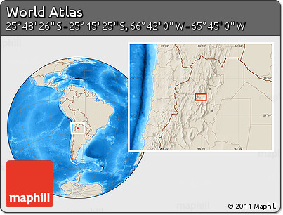 Shaded Relief Location Map of the Area around 25° 31' 56" S, 66° 13' 29" W