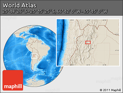 Shaded Relief Location Map of the Area around 25° 31' 56" S, 66° 13' 29" W