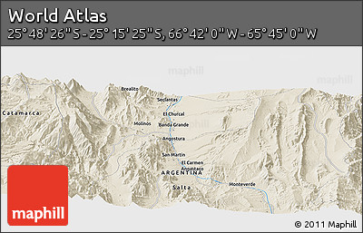 Shaded Relief Panoramic Map of the Area around 25° 31' 56" S, 66° 13' 29" W