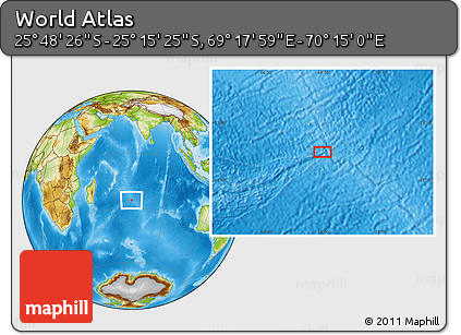 Physical Location Map of the Area around 25° 31' 56" S, 69° 46' 30" E