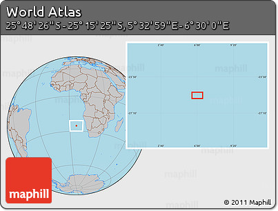 Gray Location Map of the Area around 25° 31' 56" S, 6° 1' 30" E