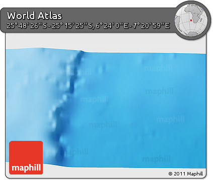 Shaded Relief 3D Map of the Area around 25° 31' 56" S, 6° 52' 30" E
