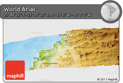 Physical Panoramic Map of the Area around 25° 31' 56" S, 70° 28' 29" W