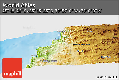 Physical Panoramic Map of the Area around 25° 31' 56" S, 70° 28' 29" W
