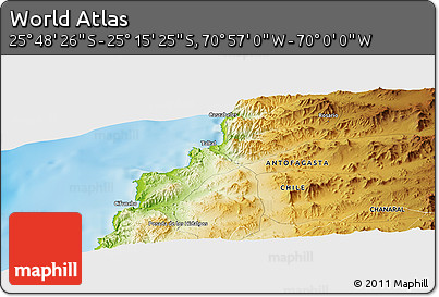 Physical Panoramic Map of the Area around 25° 31' 56" S, 70° 28' 29" W