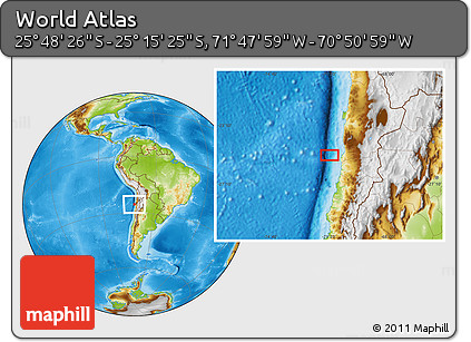 Physical Location Map of the Area around 25° 31' 56" S, 71° 19' 29" W