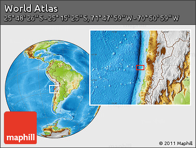 Physical Location Map of the Area around 25° 31' 56" S, 71° 19' 29" W