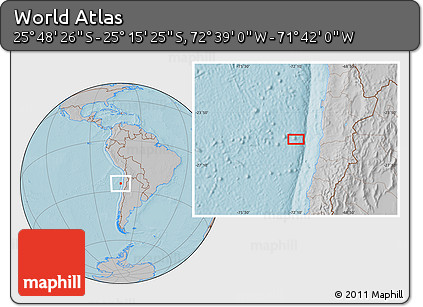 Gray Location Map of the Area around 25° 31' 56" S, 72° 10' 30" W, hill shading