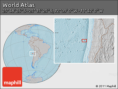 Gray Location Map of the Area around 25° 31' 56" S, 72° 10' 30" W, hill shading