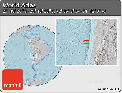 Gray Location Map of the Area around 25° 31' 56" S, 72° 10' 30" W, hill shading