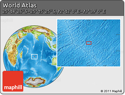 Physical Location Map of the Area around 25° 31' 56" S, 73° 10' 30" E