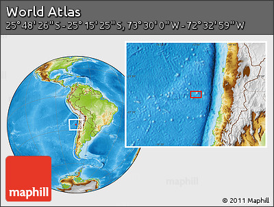 Physical Location Map of the Area around 25° 31' 56" S, 73° 1' 30" W