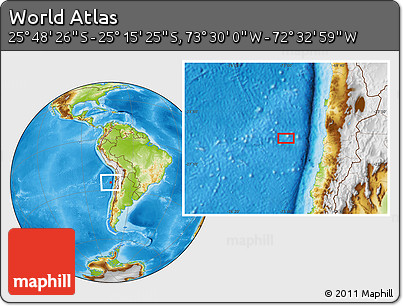 Physical Location Map of the Area around 25° 31' 56" S, 73° 1' 30" W
