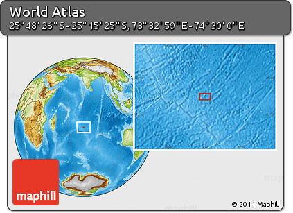 Physical Location Map of the Area around 25° 31' 56" S, 74° 1' 30" E