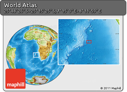 Physical Location Map of the Area around 25° 31' 56" S, 7° 43' 29" E