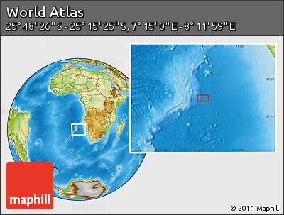 Physical Location Map of the Area around 25° 31' 56" S, 7° 43' 29" E