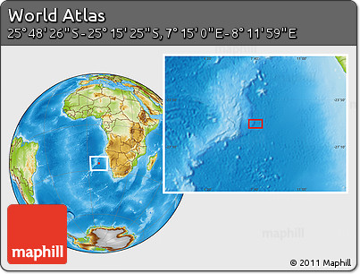 Physical Location Map of the Area around 25° 31' 56" S, 7° 43' 29" E